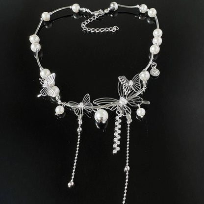 Accessories Hollow Butterfly Pearl Y2K Fringe Choker