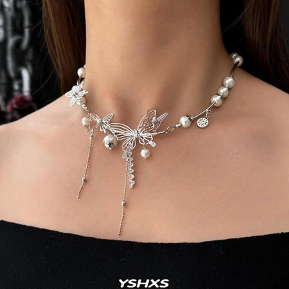 Accessories Hollow Butterfly Pearl Y2K Fringe Choker