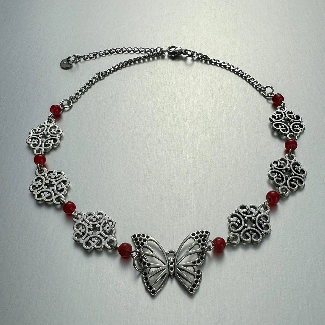 Accessories Hollow Butterfly Red Zircon V-neck Necklace