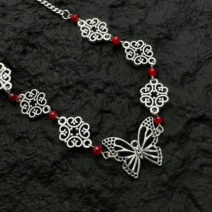 Accessories Hollow Butterfly Red Zircon V-neck Necklace