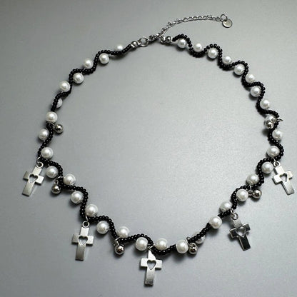 Accessories Hollow Cross Pearl Heart Necklace