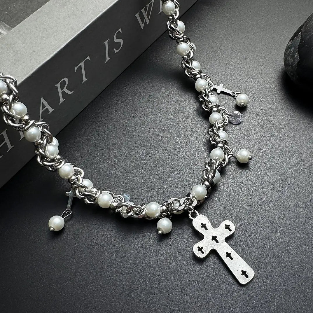 Accessories Hollow Cross Pearl Necklace
