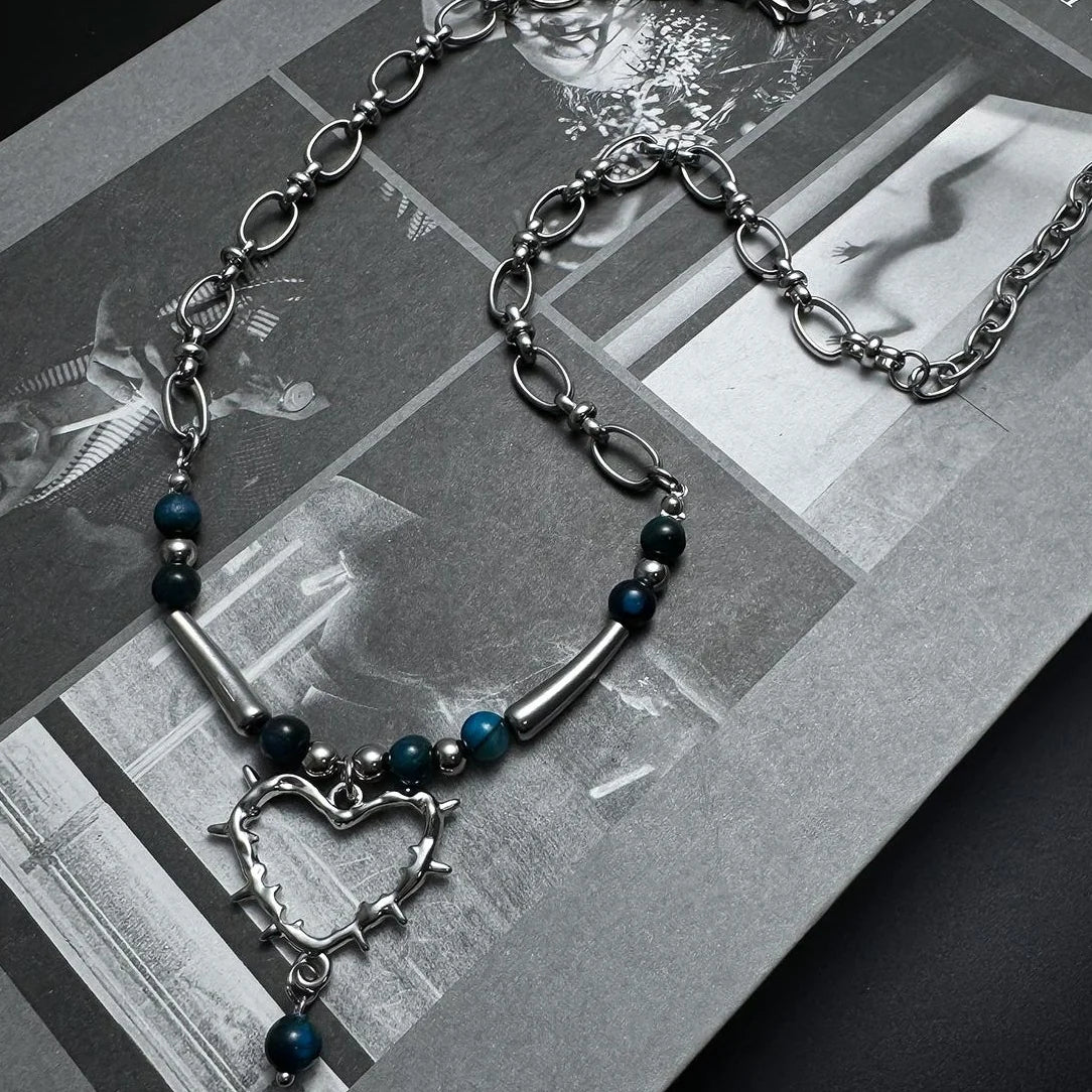 Accessories Hollow Out Blue Beaded Love Choker Necklace