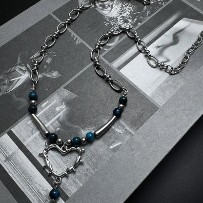 Accessories Hollow Out Blue Beaded Love Choker Necklace
