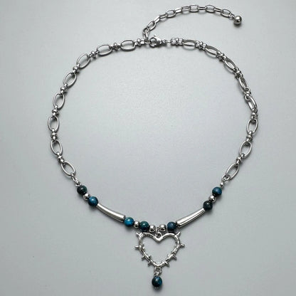 Accessories Hollow Out Blue Beaded Love Choker Necklace