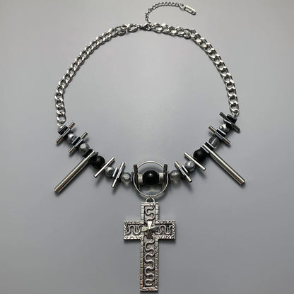 Accessories Industrial Punk Cross Choker Necklace