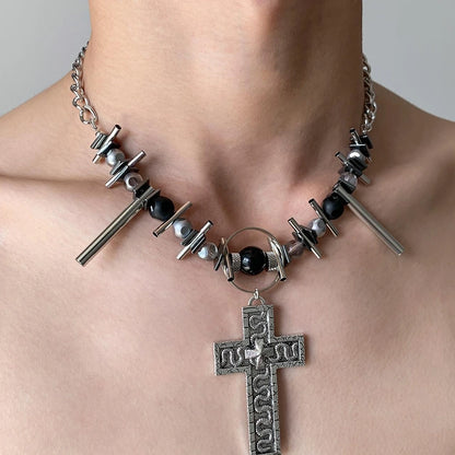 Accessories Industrial Punk Cross Choker Necklace