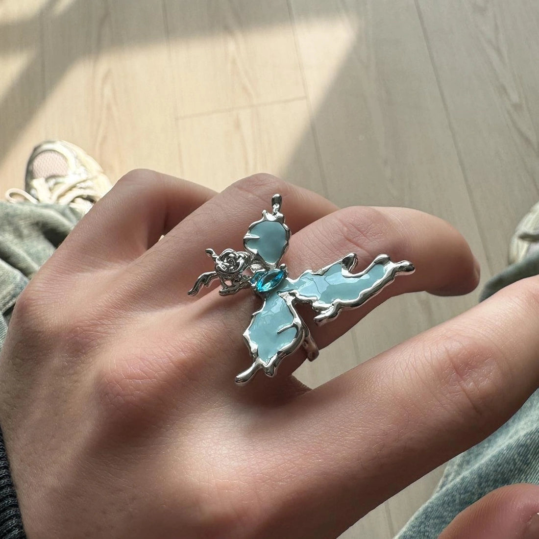 Accessories Irregular Butterfly Rose Open Ring In Haze Blue
