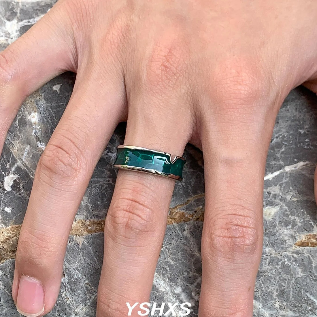 Accessories Irregular Green Resin Ring