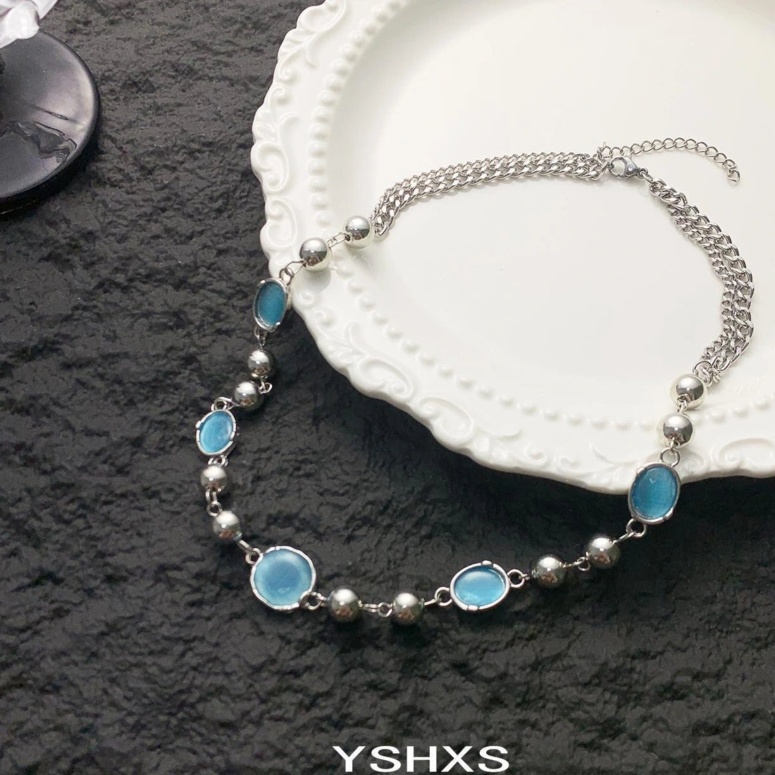 Accessories Japanese Korean Style Blue Cat Eye Beaded Choker Necklace