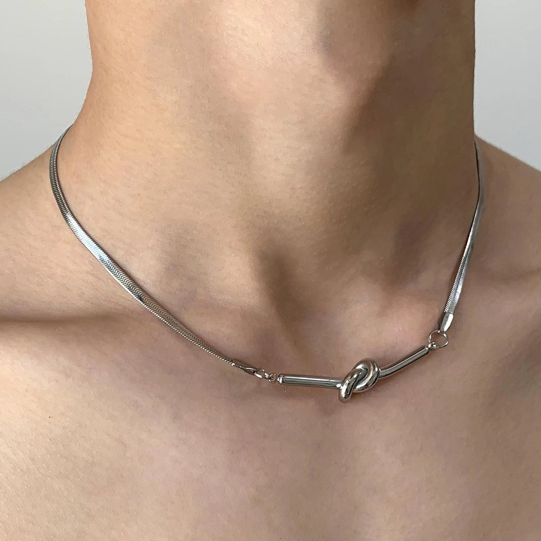 Accessories Knotted Choker Necklace Minimalist Titanium Steel Unisex Cool