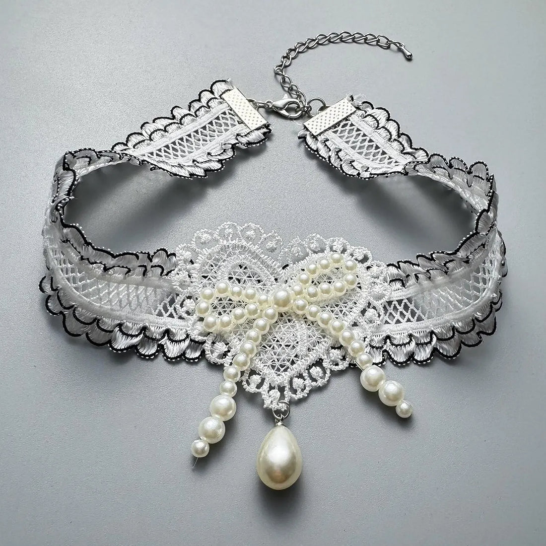 Accessories Lace Bow Pearl Choker Necklace