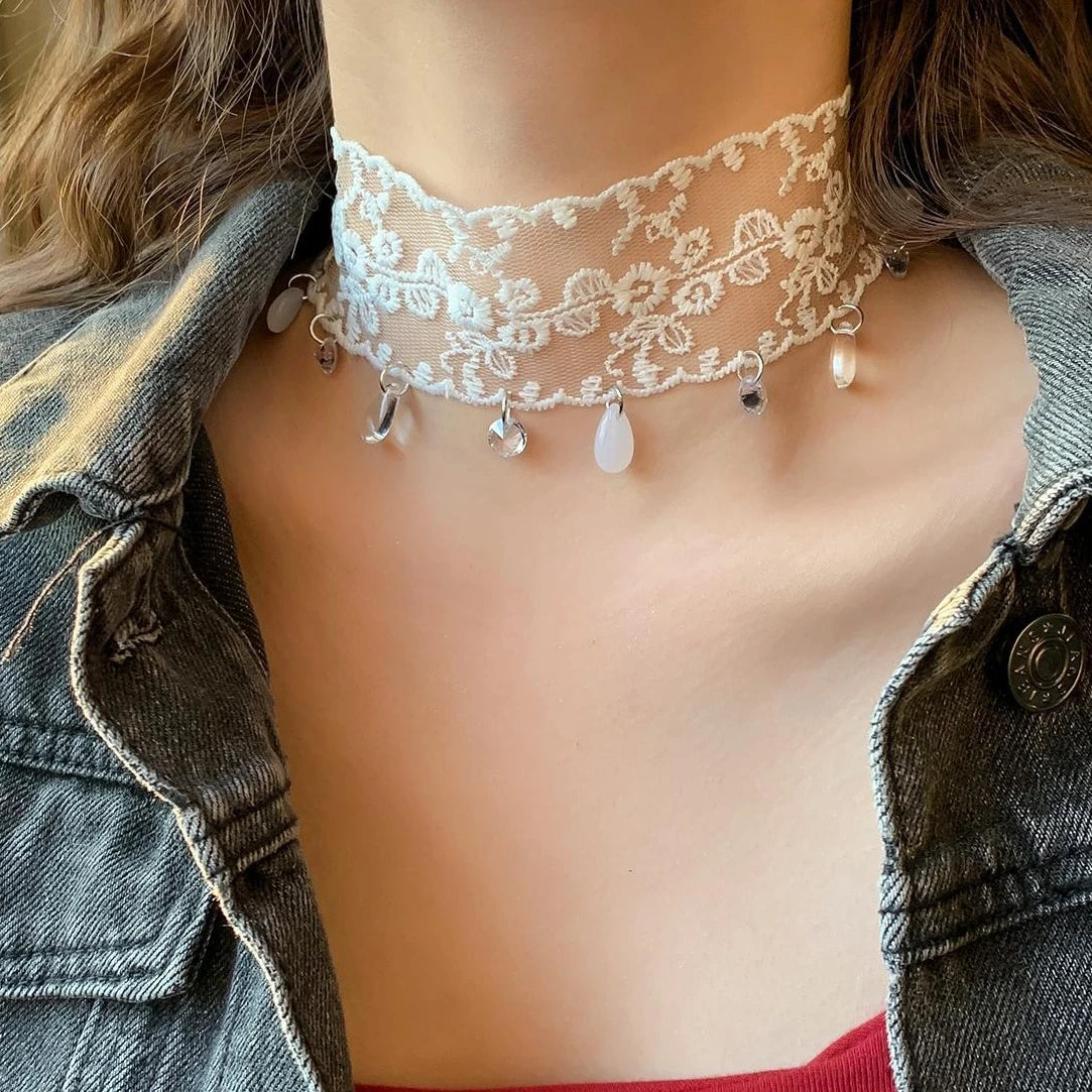 Accessories Lace Drop Tassel Choker Necklace