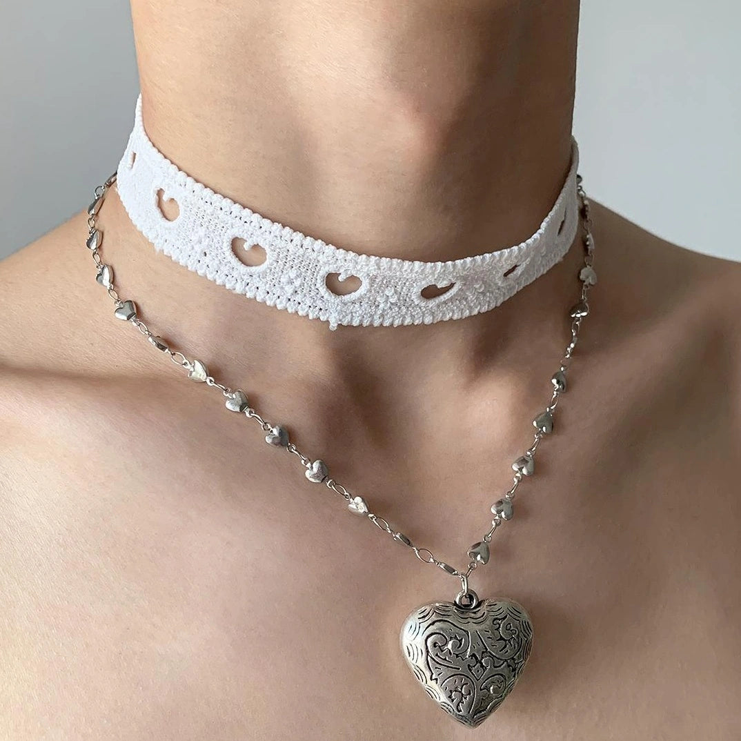 Accessories Lace Heart Double Layer Choker Necklace