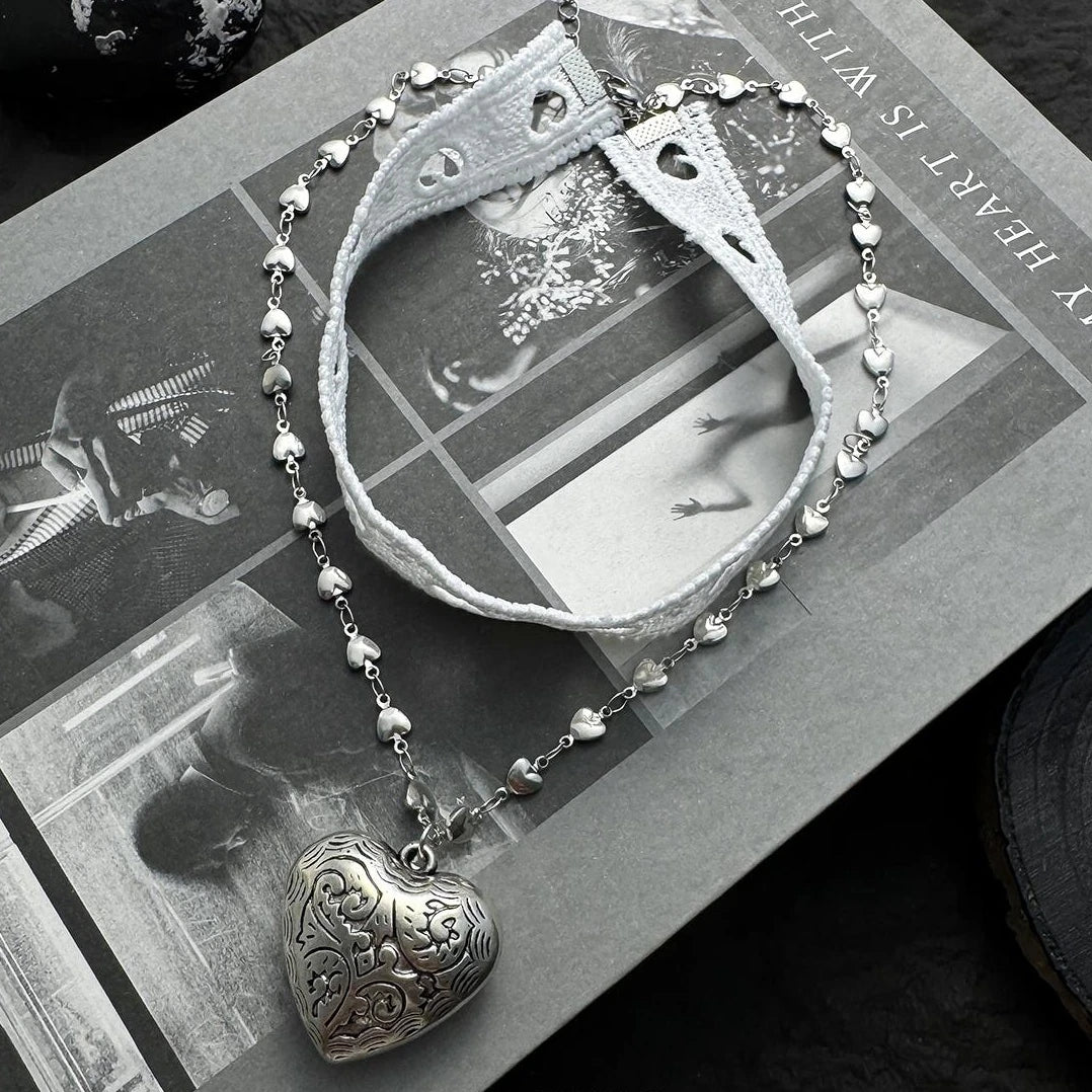 Accessories Lace Heart Double Layer Choker Necklace