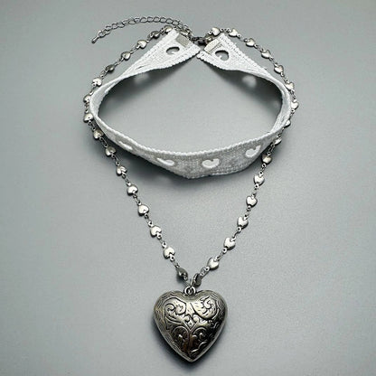 Accessories Lace Heart Double Layer Choker Necklace