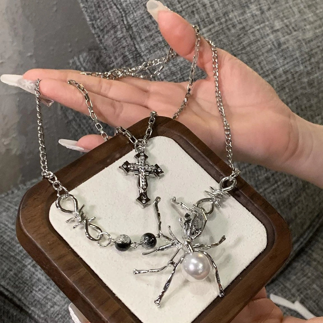 Accessories Layered Cross Spider Choker Necklace