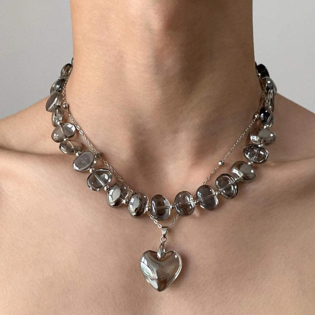 Layered Crystal Pendant Choker Necklace