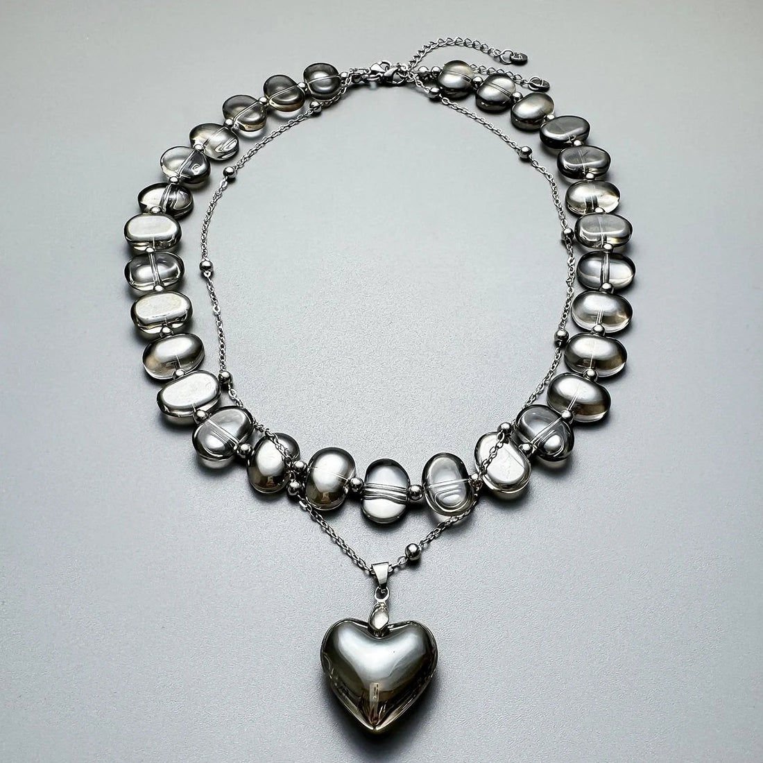 Layered Crystal Pendant Choker Necklace