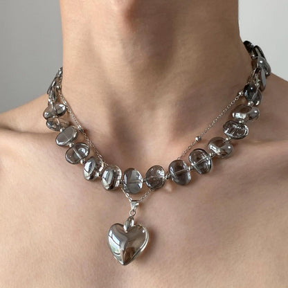 Accessories Layered Crystal Pendant Choker Necklace
