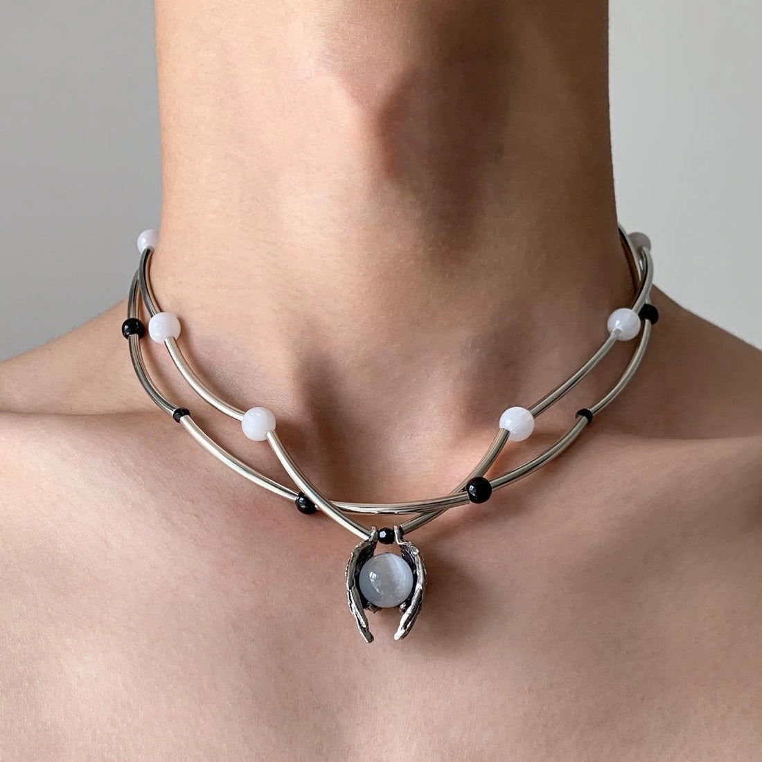 Accessories Layered Cyberpunk Moonstone Pendant Necklace