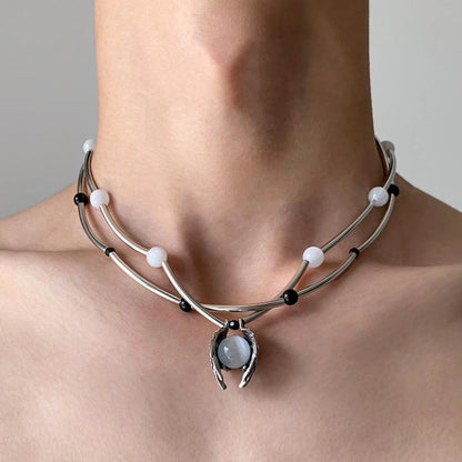 Accessories Layered Cyberpunk Moonstone Pendant Necklace