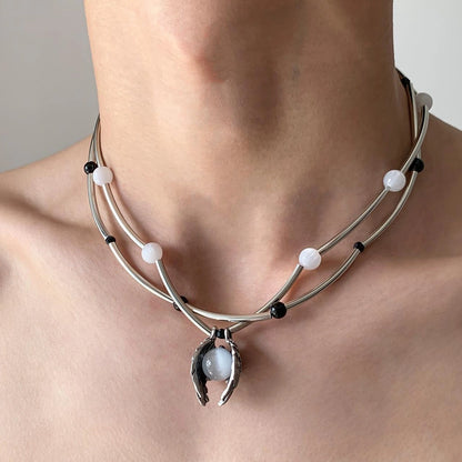 Accessories Layered Cyberpunk Moonstone Pendant Necklace