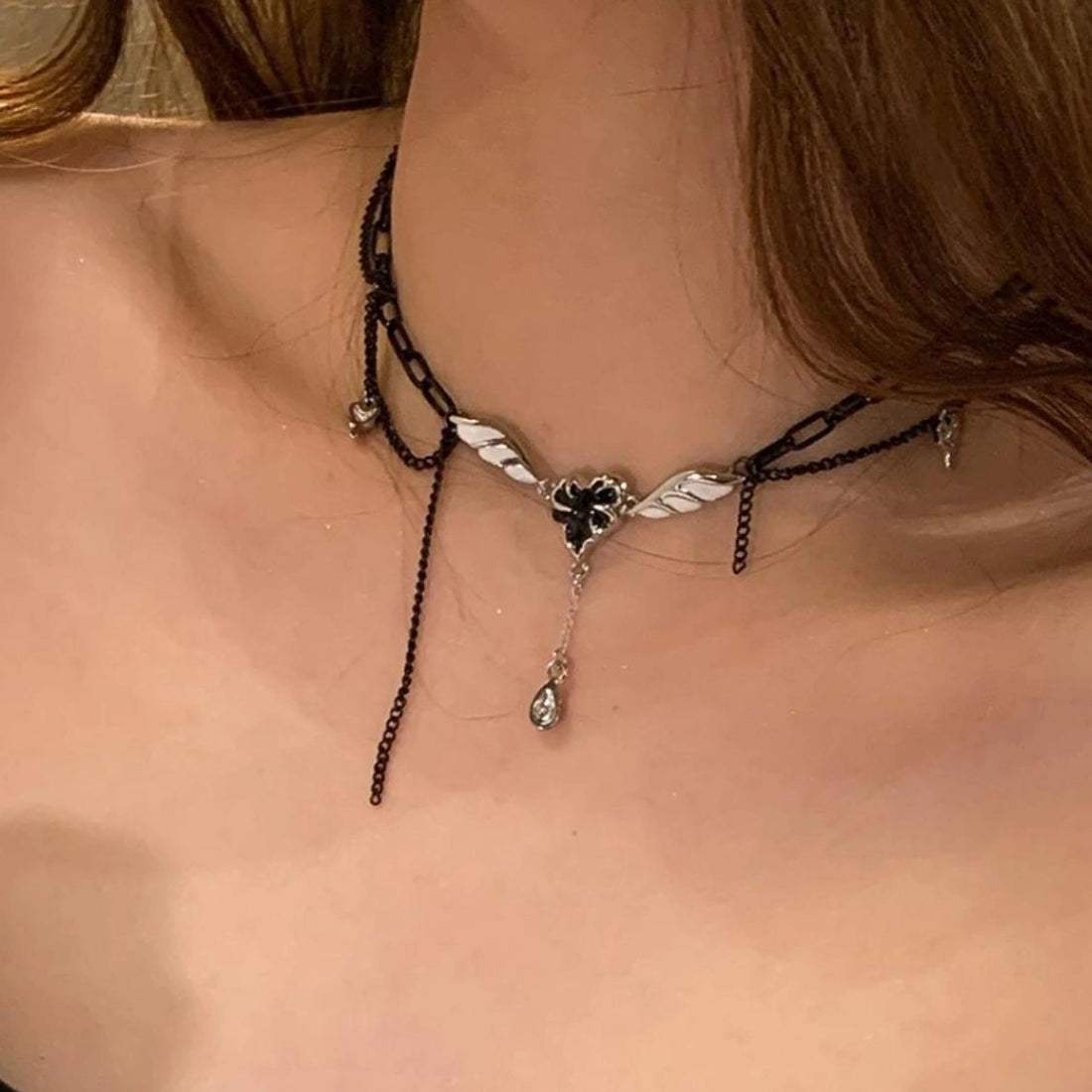 Accessories Layered Dark Heart Wing Necklace