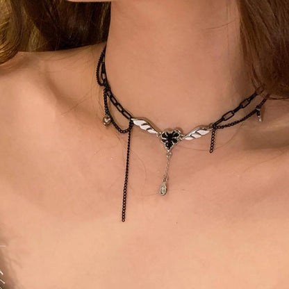 Accessories Layered Dark Heart Wing Necklace