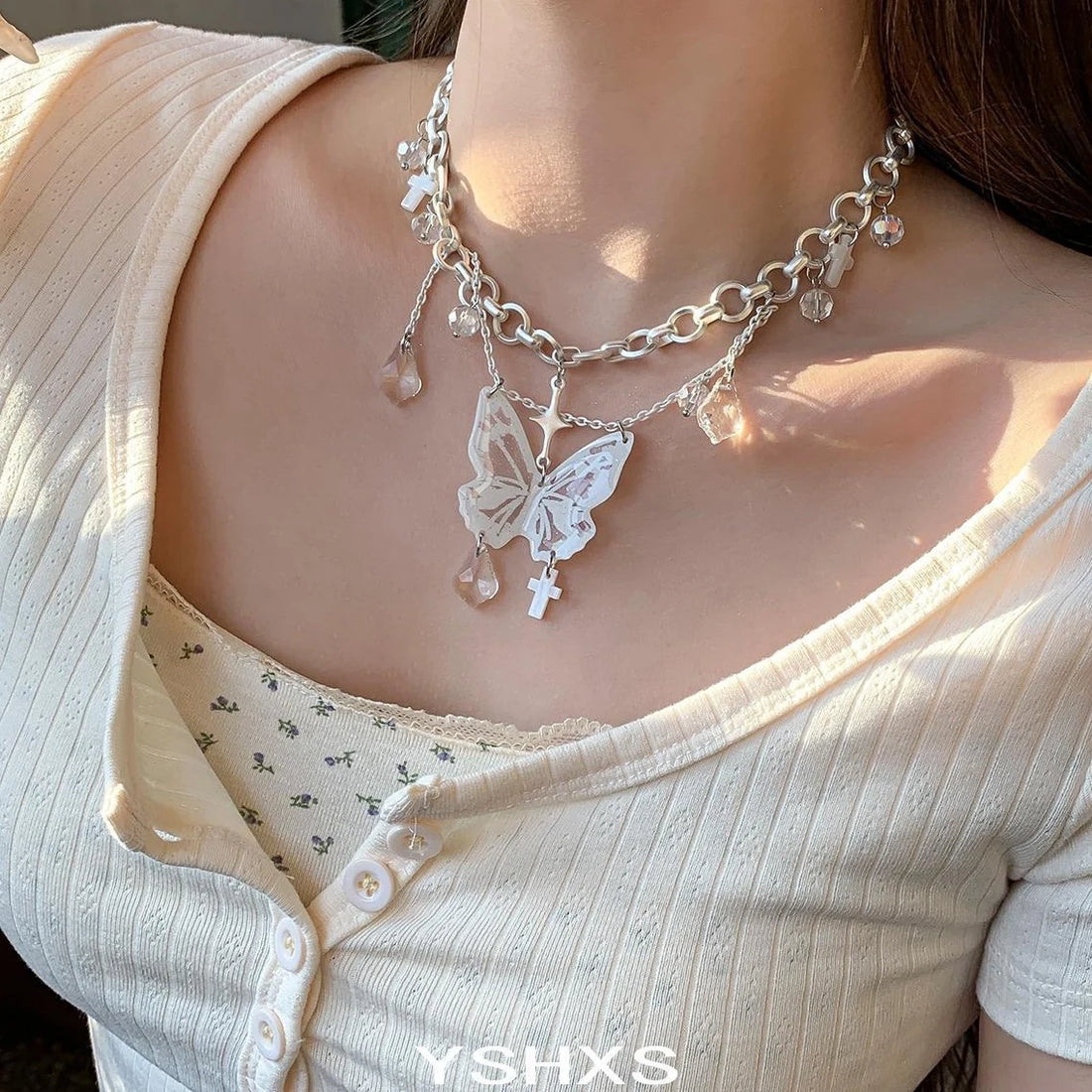 Accessories Layered Fringe Butterfly Choker Necklace