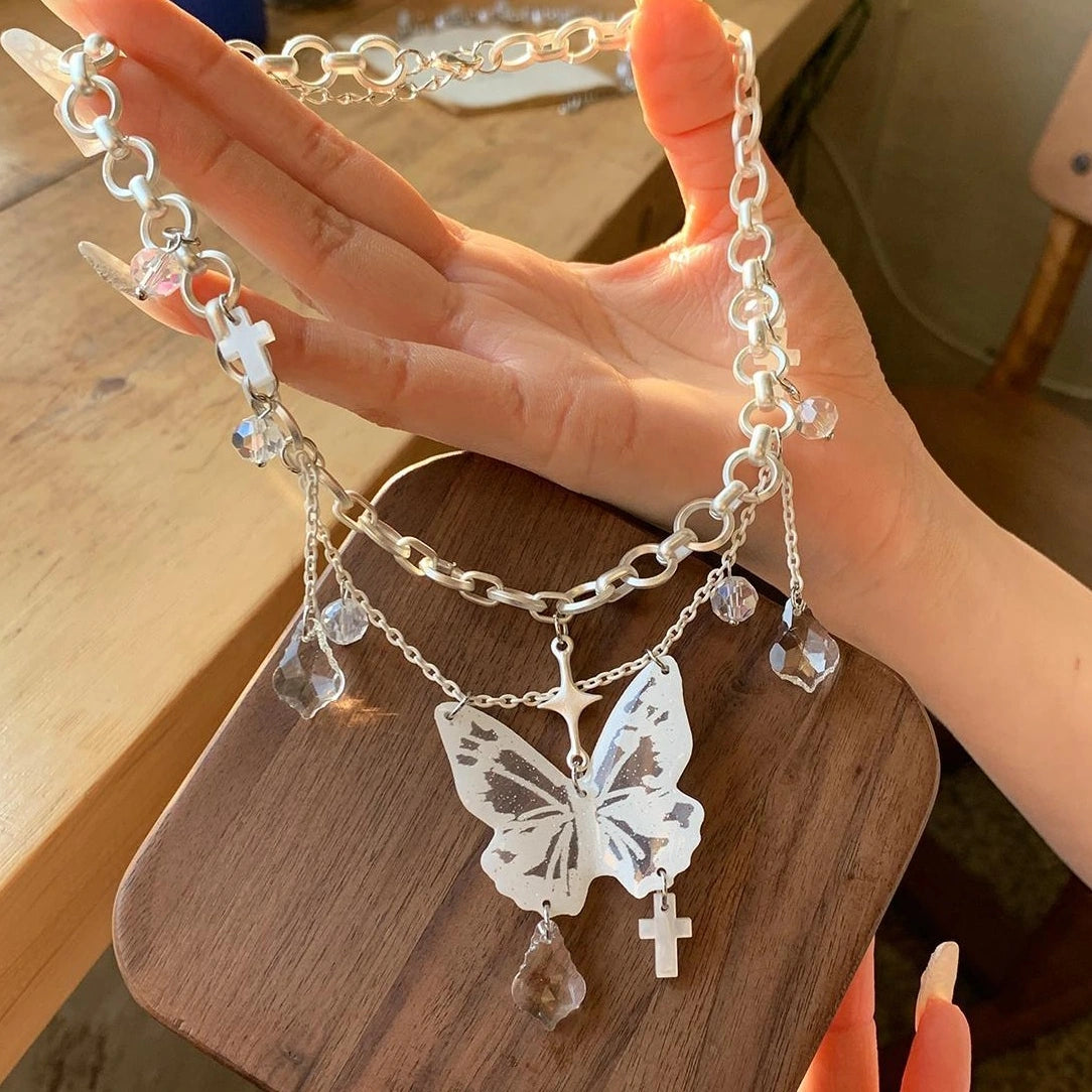 Accessories Layered Fringe Butterfly Choker Necklace