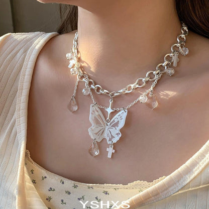 Accessories Layered Fringe Butterfly Choker Necklace