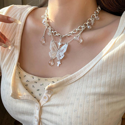 Accessories Layered Fringe Butterfly Choker Necklace