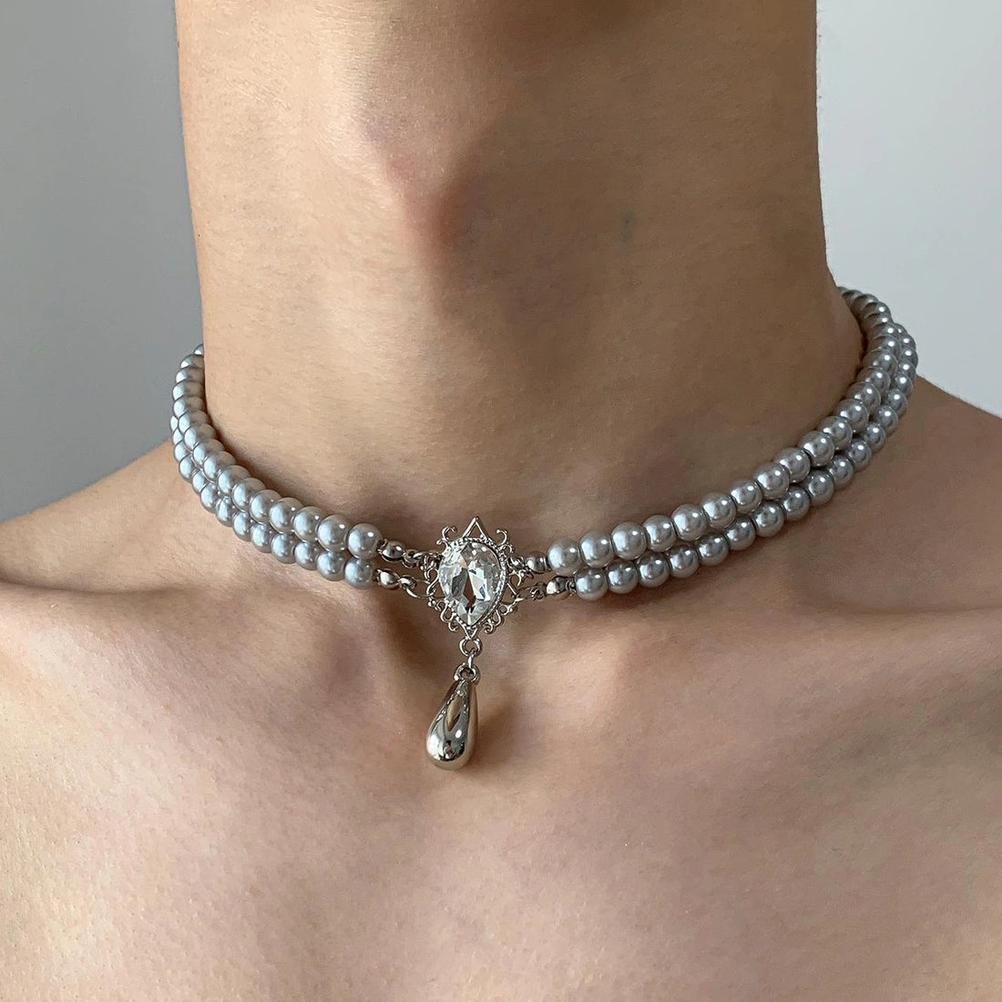 Accessories Layered Gray Pearl & Zircon Necklace