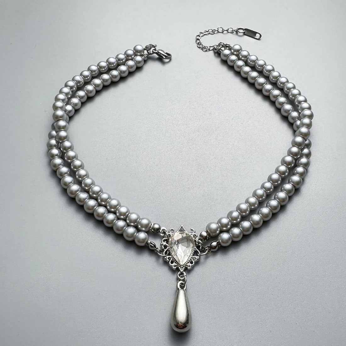 Accessories Layered Gray Pearl & Zircon Necklace