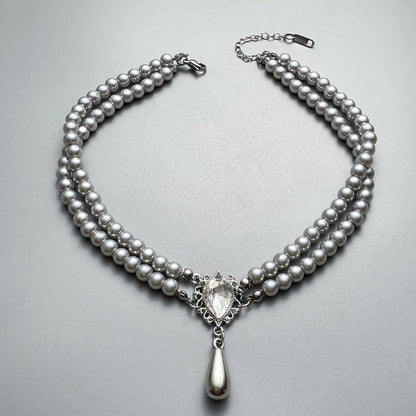 Accessories Layered Gray Pearl &amp; Zircon Necklace