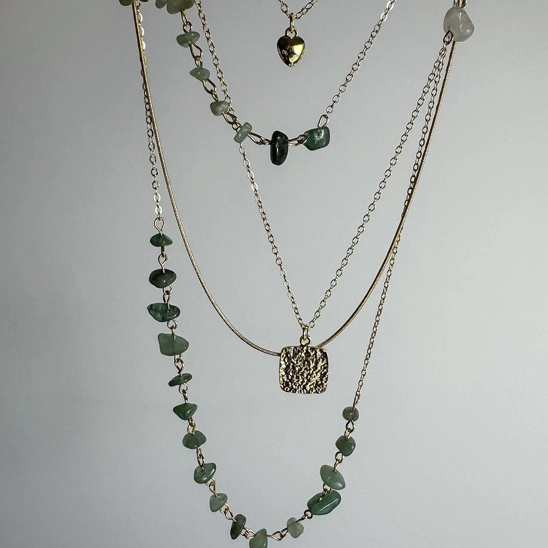 Accessories Layered Green Stone Bohemian Necklace