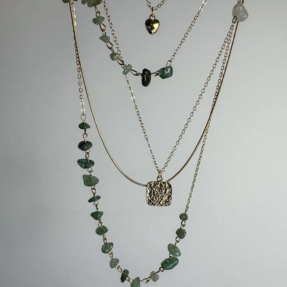 Accessories Layered Green Stone Bohemian Necklace