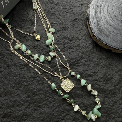 Accessories Layered Green Stone Bohemian Necklace