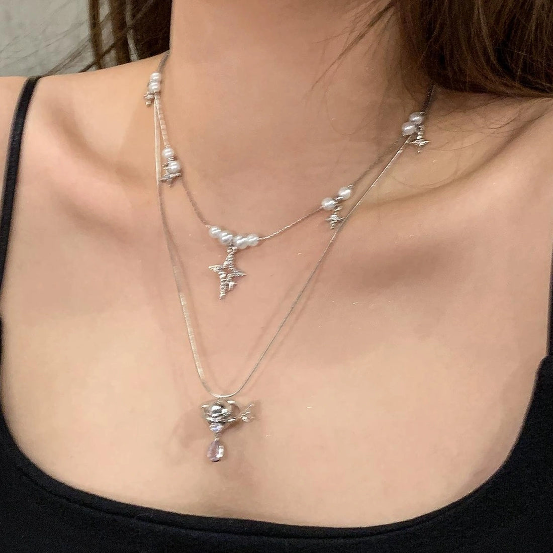 Accessories Layered Pearl Saturn Pendant Necklace