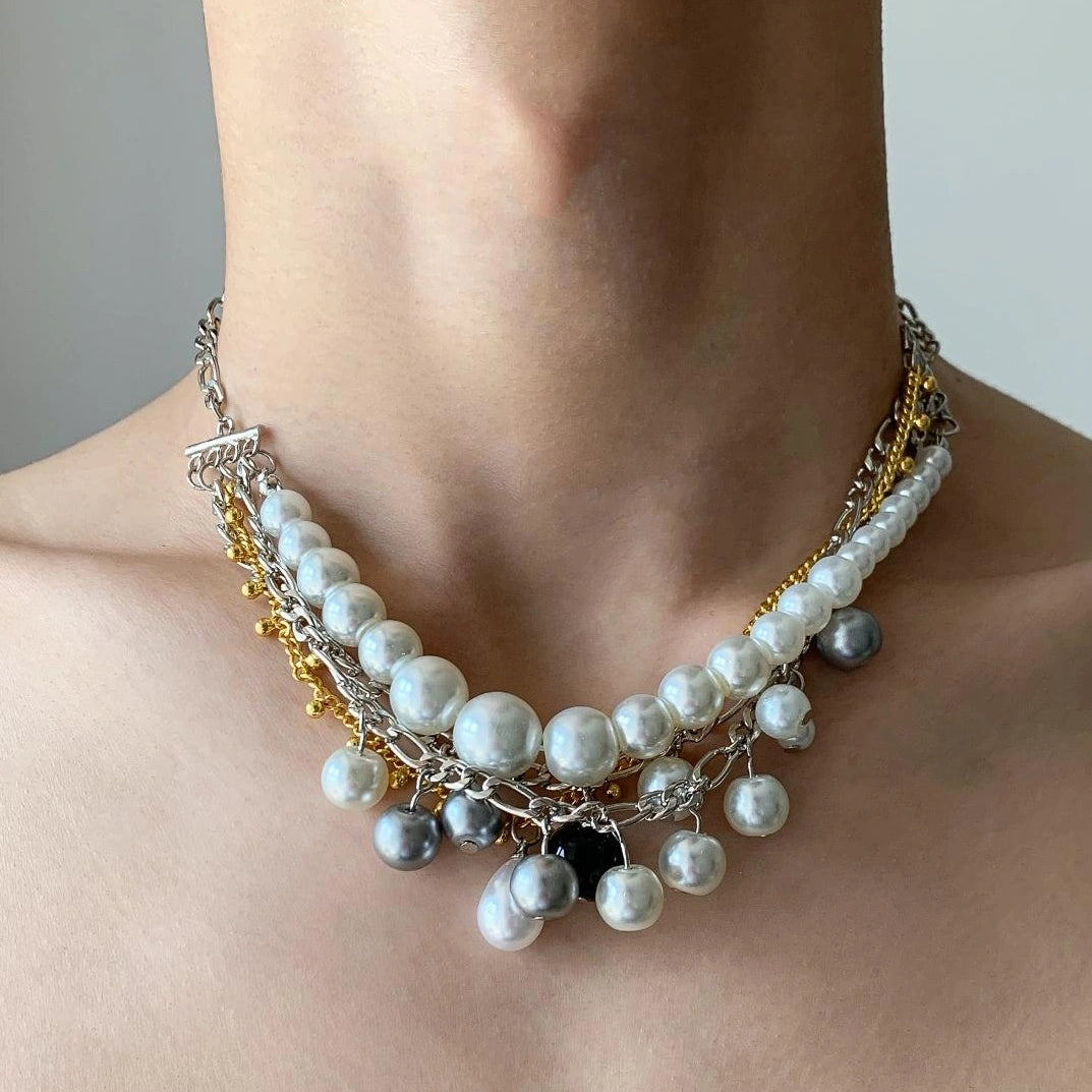 Accessories Layered Pearl Strand Fringe Necklace