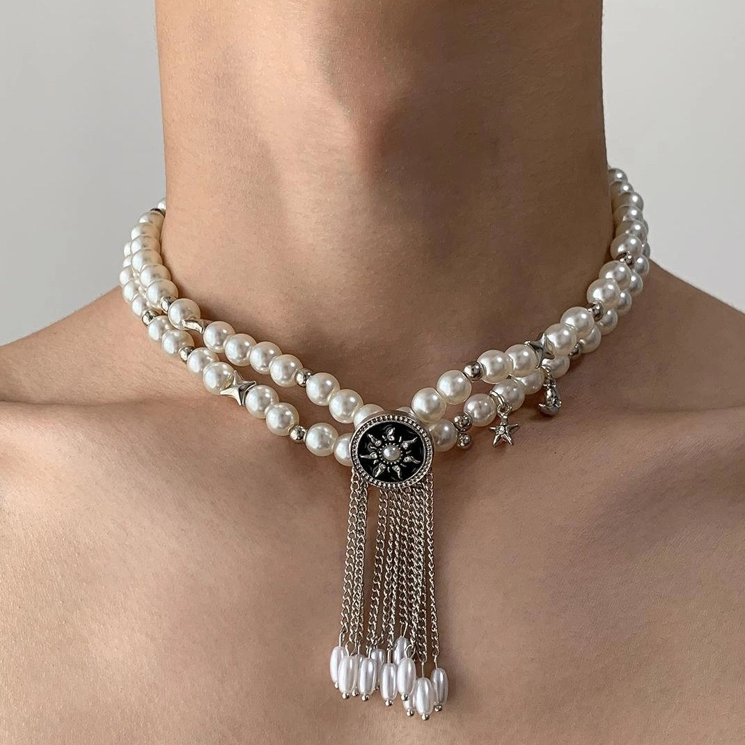 Accessories Layered Pearl Tassel Pendant Choker