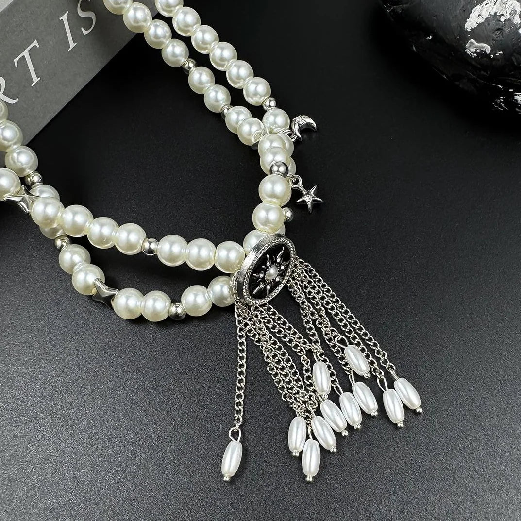 Accessories Layered Pearl Tassel Pendant Choker