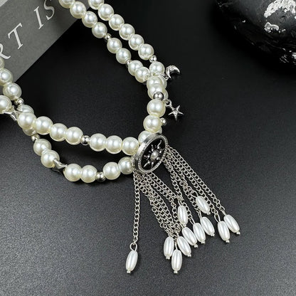 Accessories Layered Pearl Tassel Pendant Choker