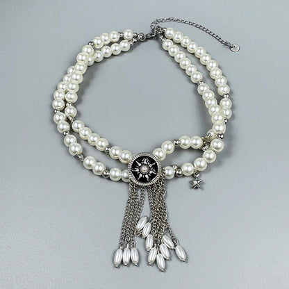 Accessories Layered Pearl Tassel Pendant Choker