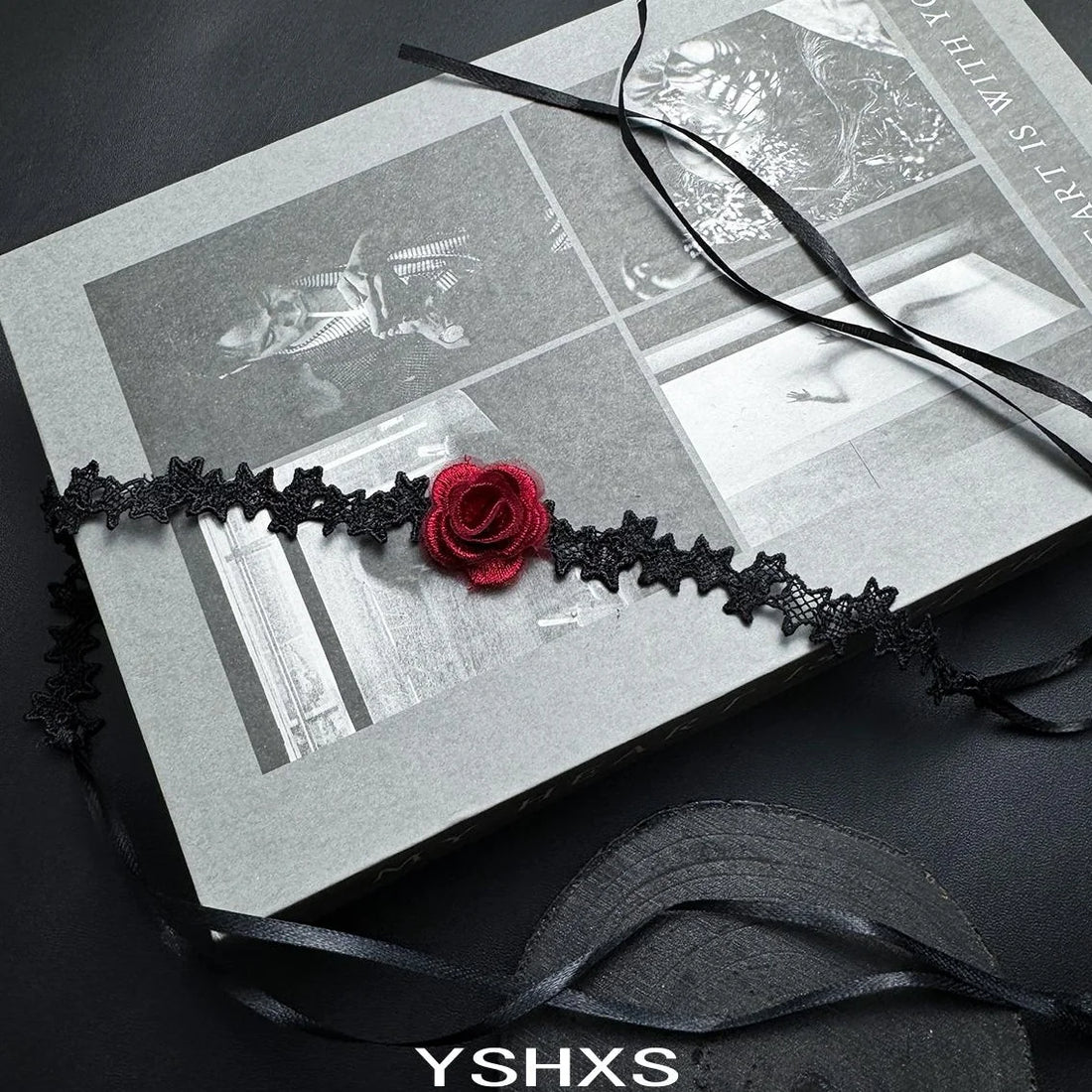 Accessories Long Black Lace Red Rose Tie Choker