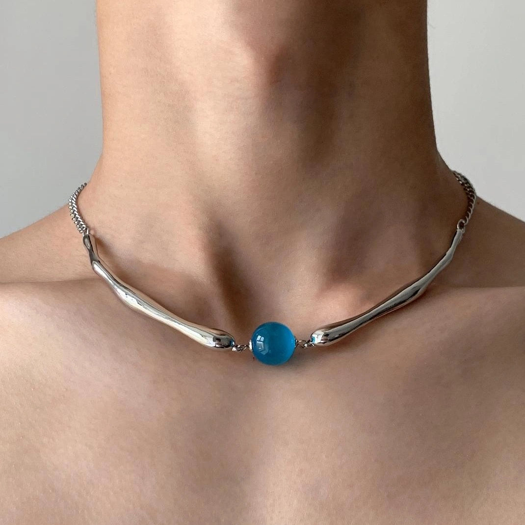 Accessories Mechanical Blue Cat Eye Metal Choker