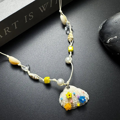 Accessories Natural Seashell Bead Necklace With Adjustable Drawstring