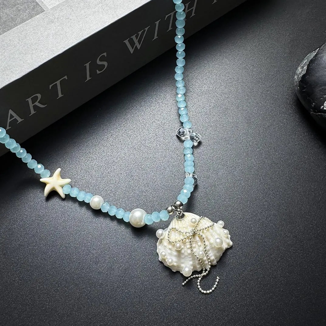 Accessories Ocean Breeze Shell Necklace With Blue Crystal
