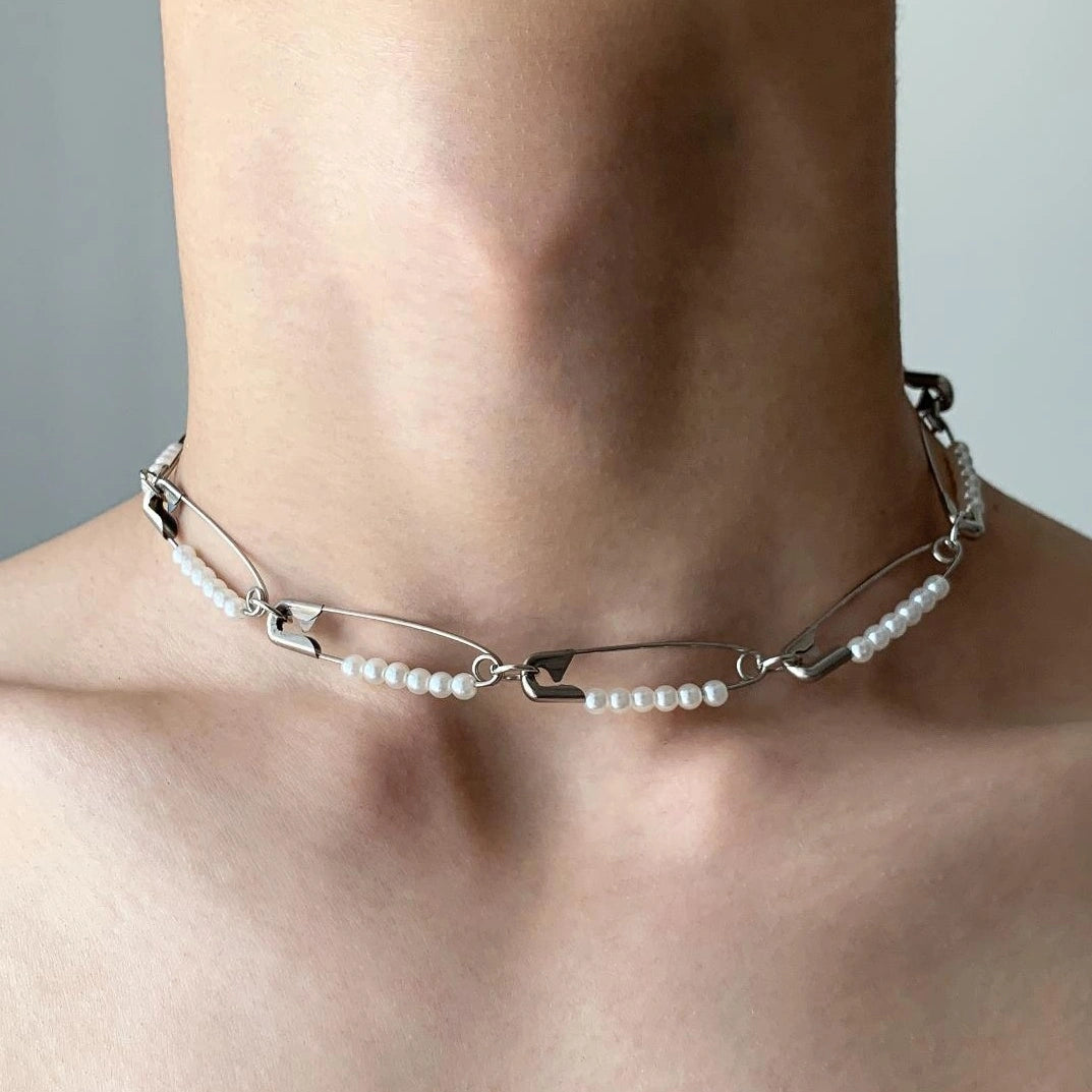Accessories Pearl Accent Rivet Choker Necklace